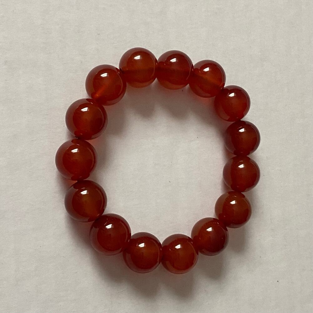 Orange Red Beaded Stretch Bracelet Round Translucent Beads Boho Minimalist